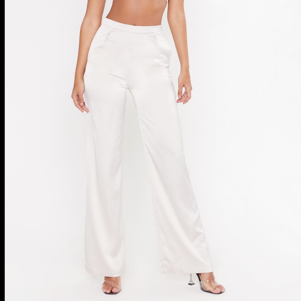Nasty Gal White Satin Trousers